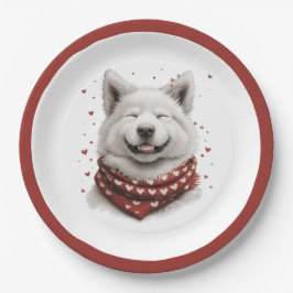 Plato De Papel Día de San Valentín Perro Samoyedo