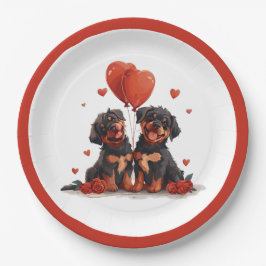 Plato De Papel Día de San Valentín Perros Rottweiler