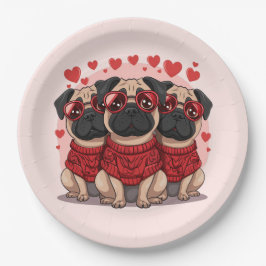 Plato De Papel Día de San Valentín Pug Dogs