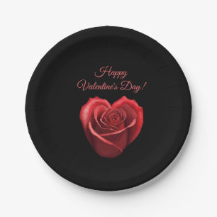 Plato De Papel Día de San Valentín rosa rojo con forma de corazón