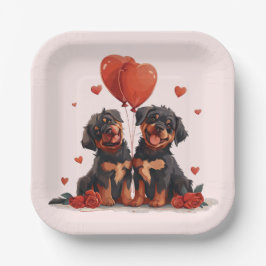 Plato De Papel Día de San Valentín Rottweiler Dogs
