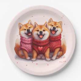 Plato De Papel Día de San Valentín Shiba Inu Dogs