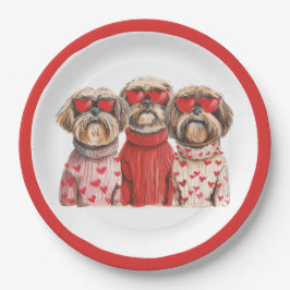 Plato De Papel Día de San Valentín Shih Tzu Dogs