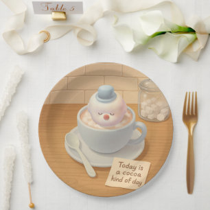 Plato De Papel Día del Cacao Caliente: Arte de Bichon Marshmallow