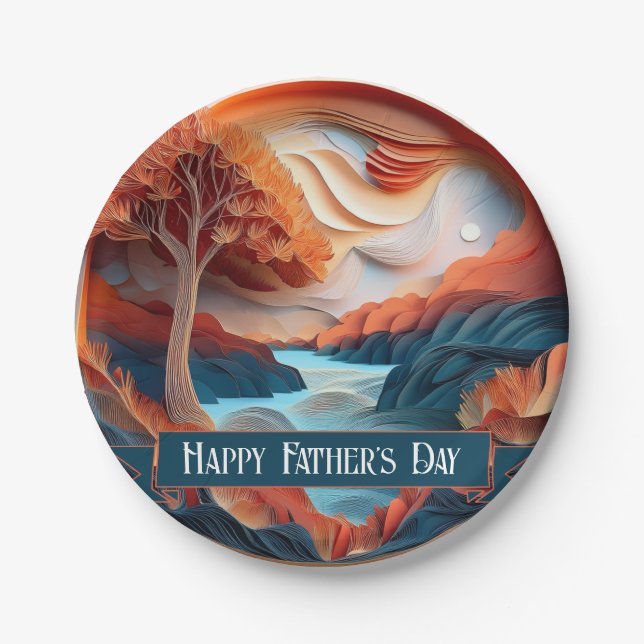 Plato De Papel Día del Padre en Río de los Árboles de Papel 3D (Anverso)