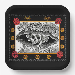 Plato De Papel Día del Papel Muerto - José Guadalupe Posada