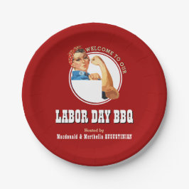 Plato De Papel Día del TRABAJO Rojo BBQ Rosie Riveter