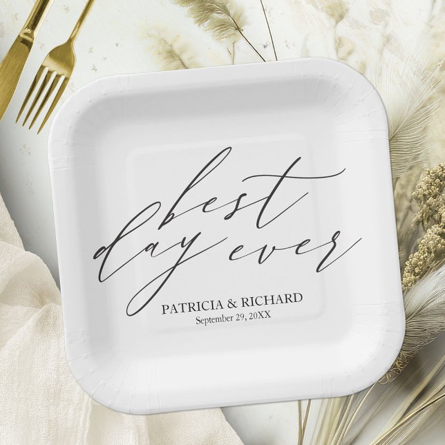 Plato De Papel Día Inolvidable Boda con Estilo en Blanco y Negro (Subido por el creador)