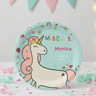 Plato De Papel Día mágico cumpleaños lindo dibujo animado unicorn