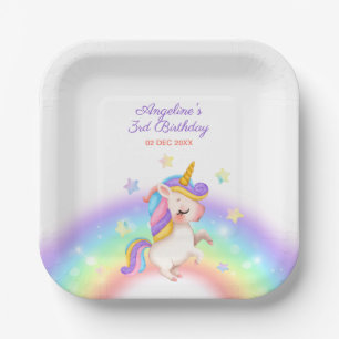 Plato De Papel Día Mágico Cumpleaños Unicornio Estrellas Arcoíris