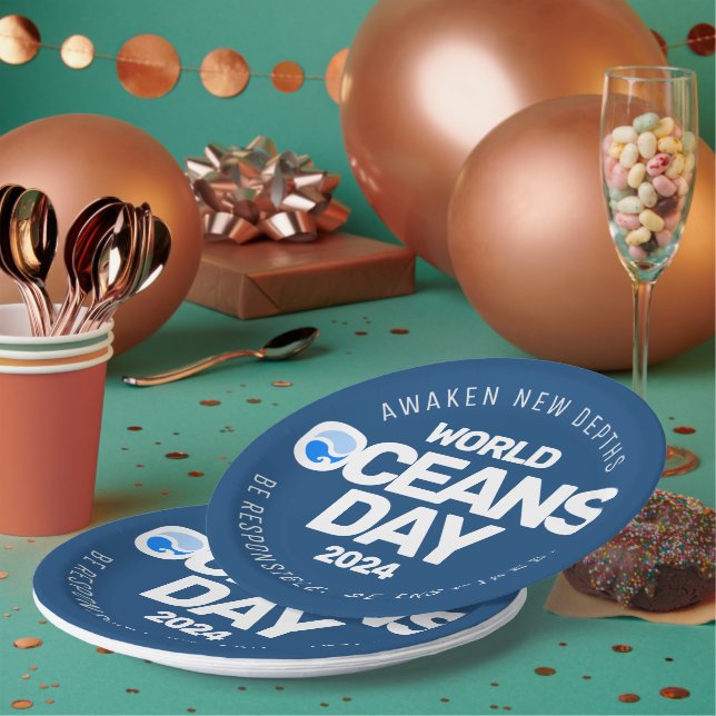 Plato De Papel Día Mundial de los Océanos Olas de la Tierra Estil (Multi)