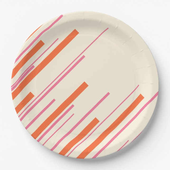 Plato De Papel Diagonals - rosa, Naranja y crema (Anverso)