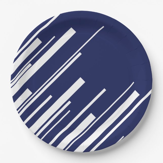 Plato De Papel Diagonarios - Azul y blanco (Anverso)