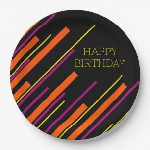 Plato De Papel Diagonarios - Negro, rosa, Naranja y amarillo