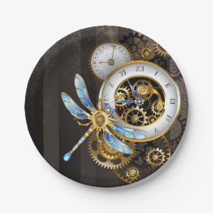 Plato De Papel Diales Steampunk con libélula