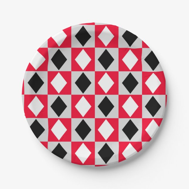 Plato De Papel Diamante Rojo Negro Blanco (Anverso)
