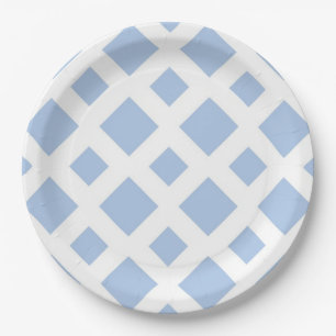 Plato De Papel Diamantes azules claros sobre blanco