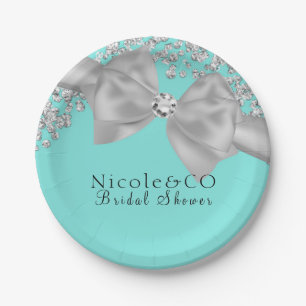 Plato De Papel Diamantes de Lazo Grande Azul Blanco Fiesta Glamur