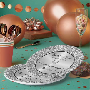Plato De Papel Diamantes y Boda plateado Regalo grande reloj