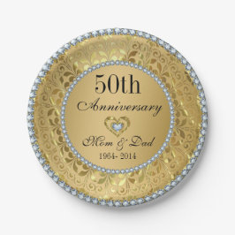 Plato De Papel Diamantes Y Oro 50 Aniversario Boda