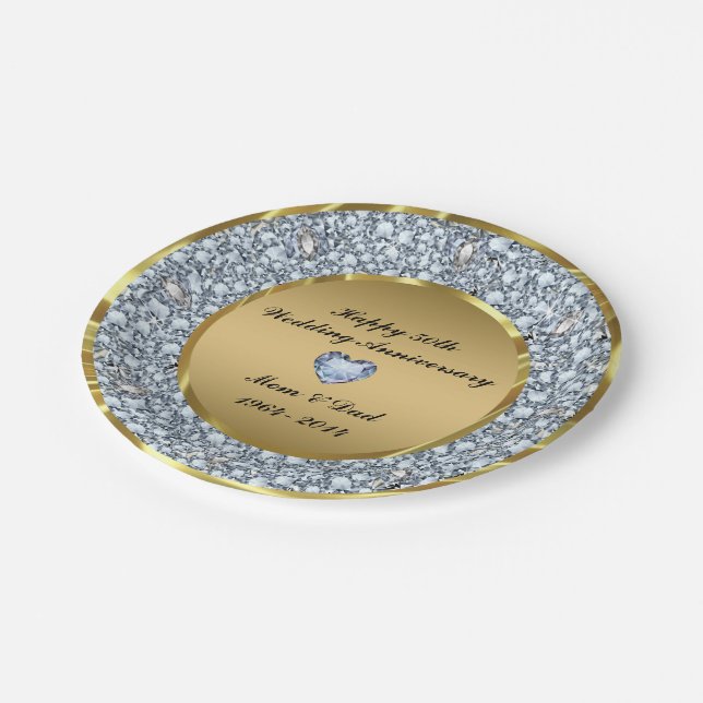 Plato De Papel Diamantes y oro 50° Aniversario Boda (Angular)