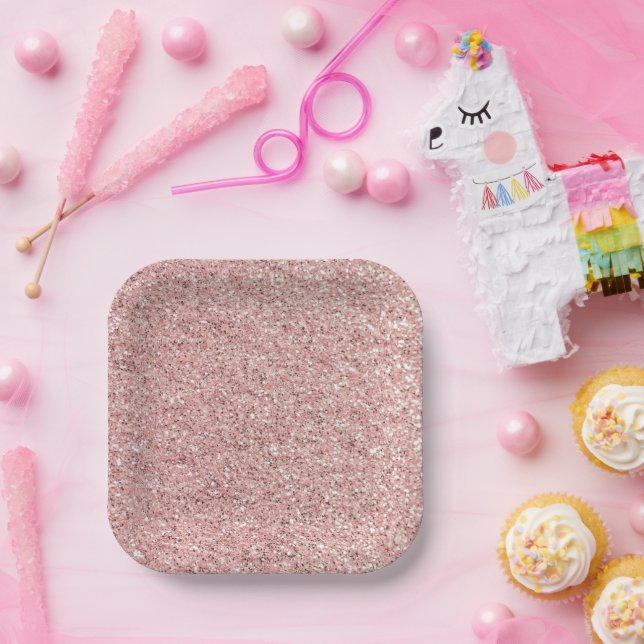 Plato De Papel Diamantina rosada (Fiesta)