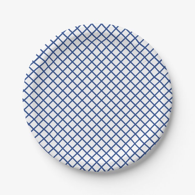 Plato De Papel Diamond Trellis True Blue - Blanco (Anverso)