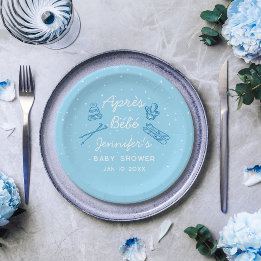 Plato De Papel Dibujado a Mano Après Bebe Cumple Azul Niño Baby S