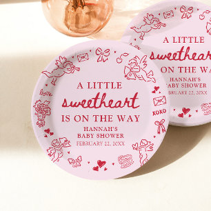Plato De Papel Dibujado a Mano Día de San Valentín Pequeño Dulce 