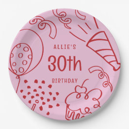 Plato De Papel Dibujar a mano cualquier globo de cumpleaños de ed