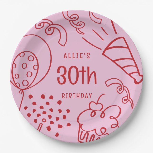 Plato De Papel Dibujar a mano cualquier globo de cumpleaños de ed (Anverso)