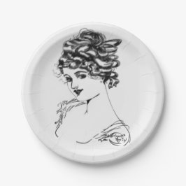 Plato De Papel Dibujo 1917 de la tinta de Nouveau del arte por mi