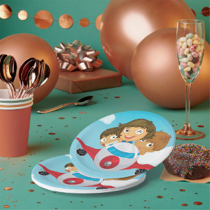 Plato De Papel Dibujo animado de avión volando niños Diversión Av