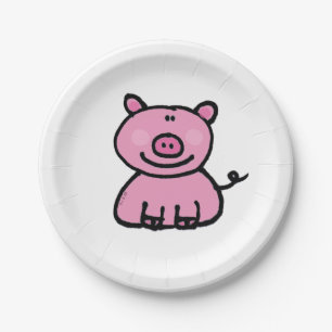Plato De Papel Dibujo animado de cerdo rosa lindo