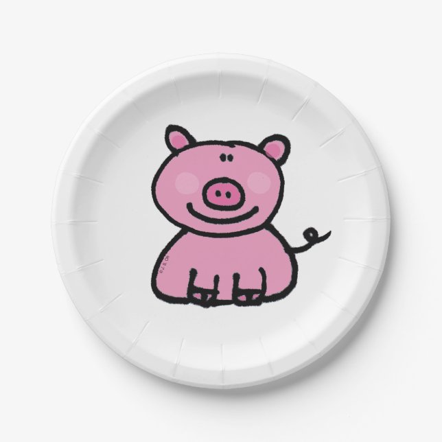 Plato De Papel Dibujo animado de cerdo rosa lindo (Anverso)