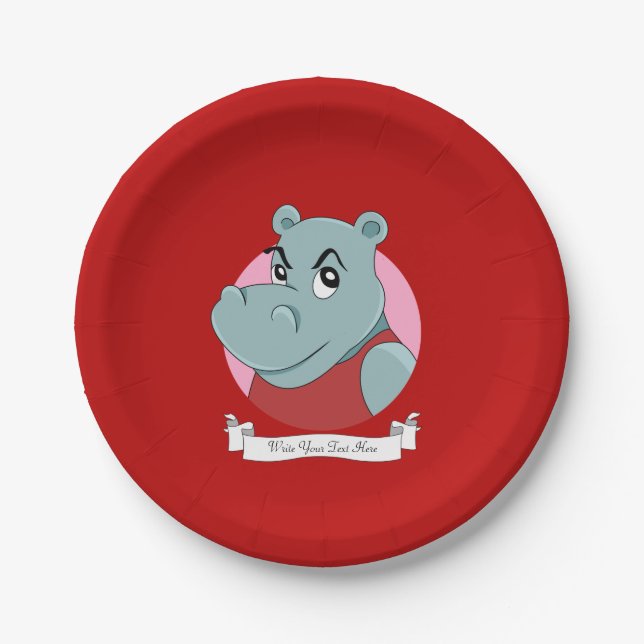 Plato De Papel Dibujo animado de hipopótamo lindo (Anverso)