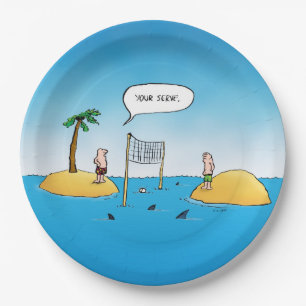 Plato De Papel Dibujo animado divertido del voleibol del tiburón