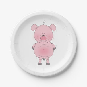 Plato De Papel Dibujo animado rosado alegre del cerdo