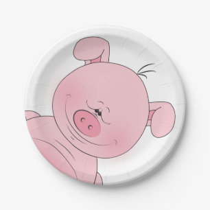Plato De Papel Dibujo animado rosado alegre del cerdo