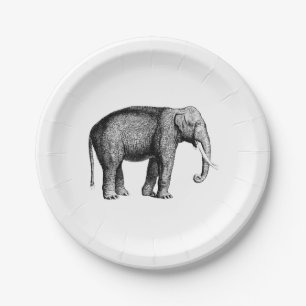 Plato De Papel Dibujo Antiguo de Elefante