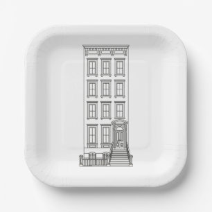 Plato De Papel Dibujo clásico de apartamento con escalinata de Nu