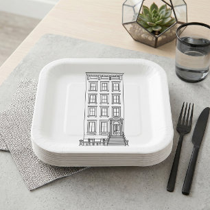 Plato De Papel Dibujo clásico de apartamento con escalinata de Nu