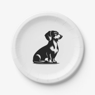 Plato De Papel Dibujo clásico de perro de caza vintage Dachshund