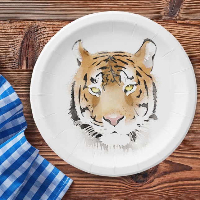 Plato De Papel Dibujo de acuarela de la cabeza del tigre (Subido por el creador)