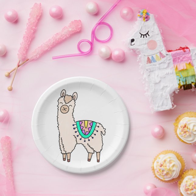 Plato De Papel dibujo de animales personalizados de llama feliz s (Fiesta)