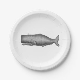 Plato De Papel Dibujo de ballena vintage del siglo XIX