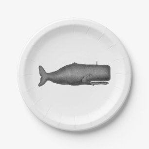 Plato De Papel Dibujo de ballena vintage del siglo XIX N