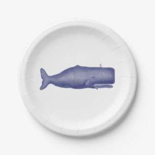 Plato De Papel Dibujo de ballena vintage del siglo XIX N