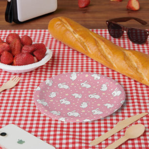 Plato De Papel Dibujo de conejo kawaii rosa lindo