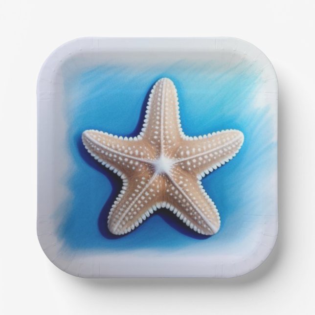 Plato De Papel Dibujo de crayón de estrella de mar (Anverso)